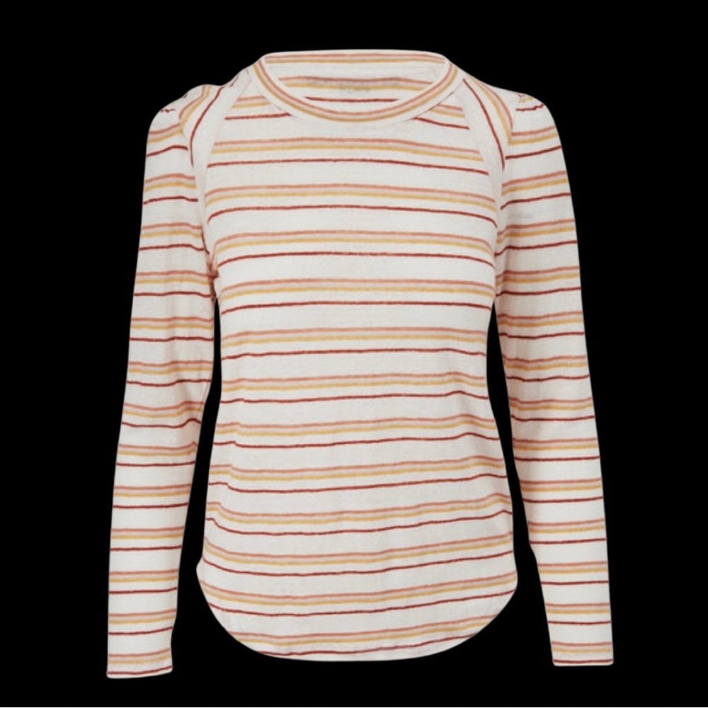 VERONICA BEARD Mason Multicolor Striped Linen Baseball Tee SZ Large Designer NWT